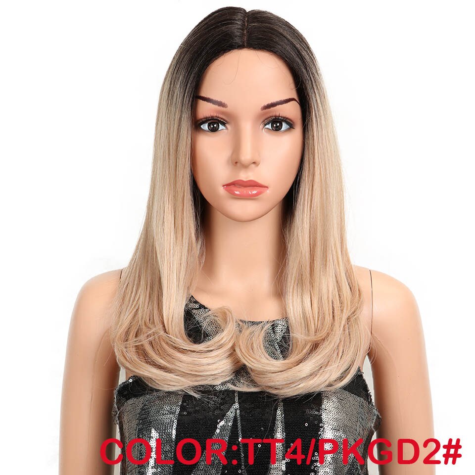 MAGIC Hair 20"Inch Brown Pink Ombre Wig Straight Heat Resistant Synthetic Hair Lace Front Fiber Wigs For Black/White Woman: TT4-PKGD2