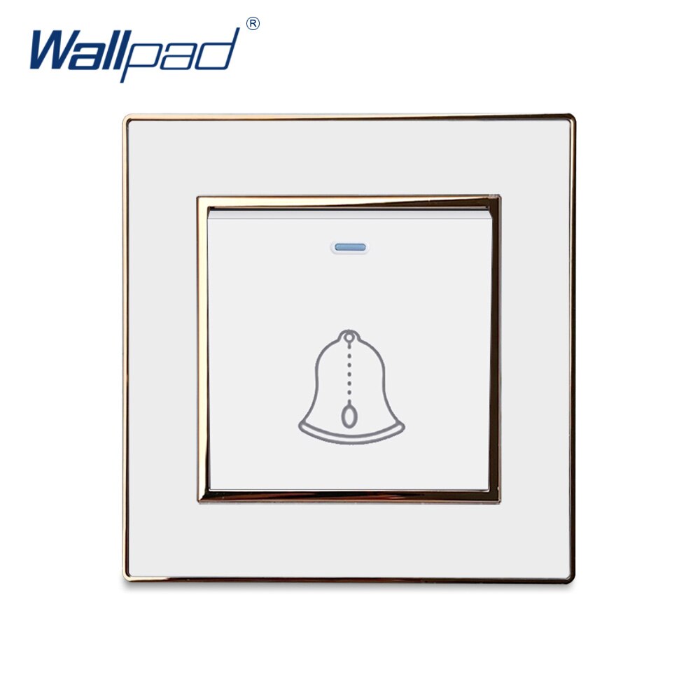 Doorbell Reset Switch Momentary Contact Luxury Acrylic Panel With Silver Border Wallpad Push Button Wall Switch: White Gold