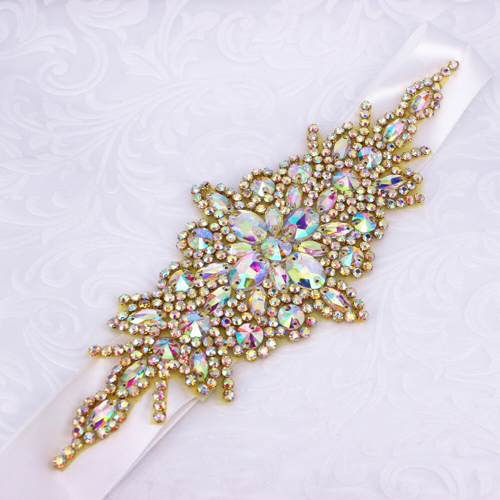 Ceinture de mariée en cristal de diamant argenté AB, pour robes de demoiselles d&#39;honneur, ceinture de mariage avec strass