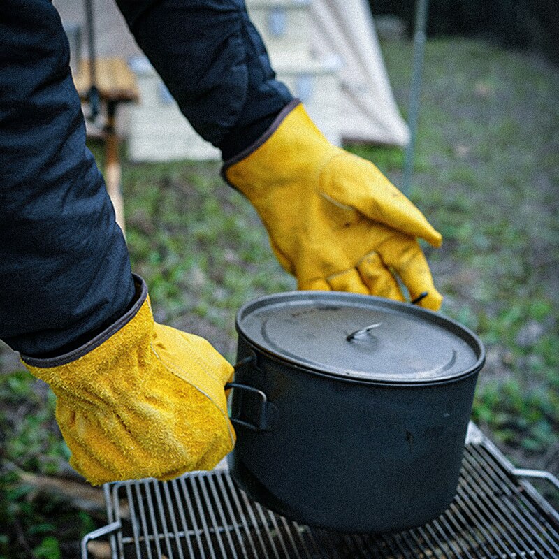 1 paar Leder Feuerfeste Handschuhe Gelb dauerhaft Anti-Wärmedämmung Arbeit Sicherheit Handschuhe Für Camping Schweißen Metall Hand Werkzeuge