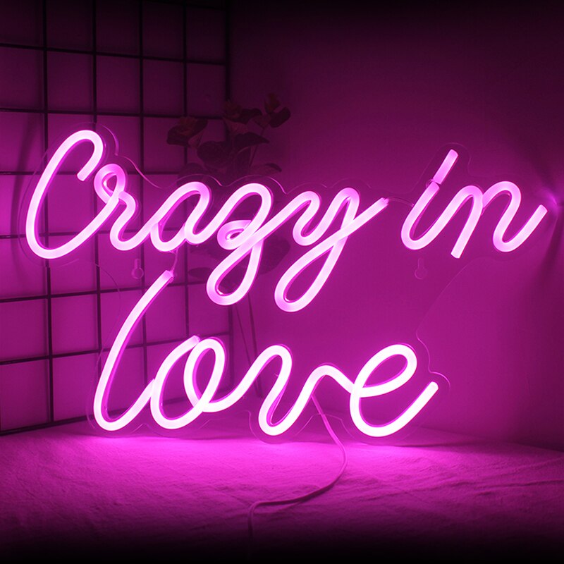 Ineonlife-señal de neón LED Crazy in Love para decoración de dormitorio, arte de pared, luz de neón acrílica, de boda, del Día de San Valentín
