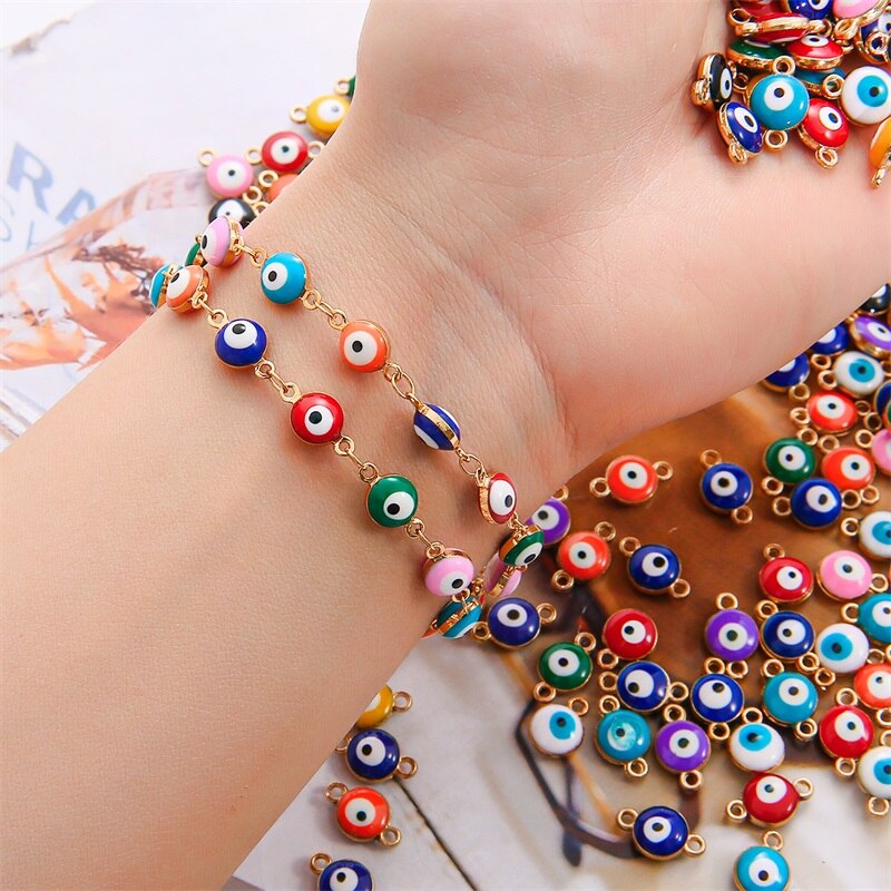 10Stck 6mm 8mm mischen Farbe böse Auge Ohrring Legierung Anschlüsse Reize handgefertigt Armbinde Für Halskette Anhänger Schmuck, sterben DIY