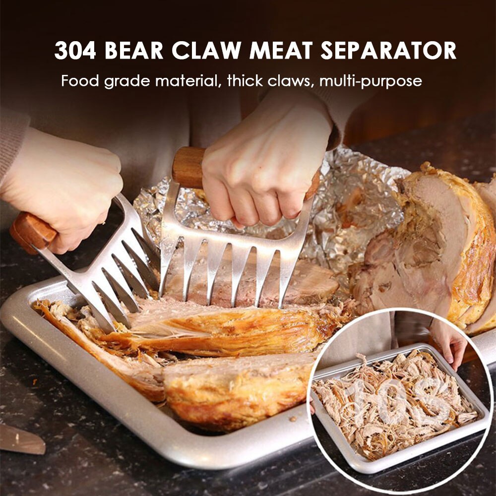 2PCs Stainless Steel Bear Claw Meat Separator Cooked Food Divider Turkey Fork Meat Divider Barbecue BBQ Meat Tearing Tool