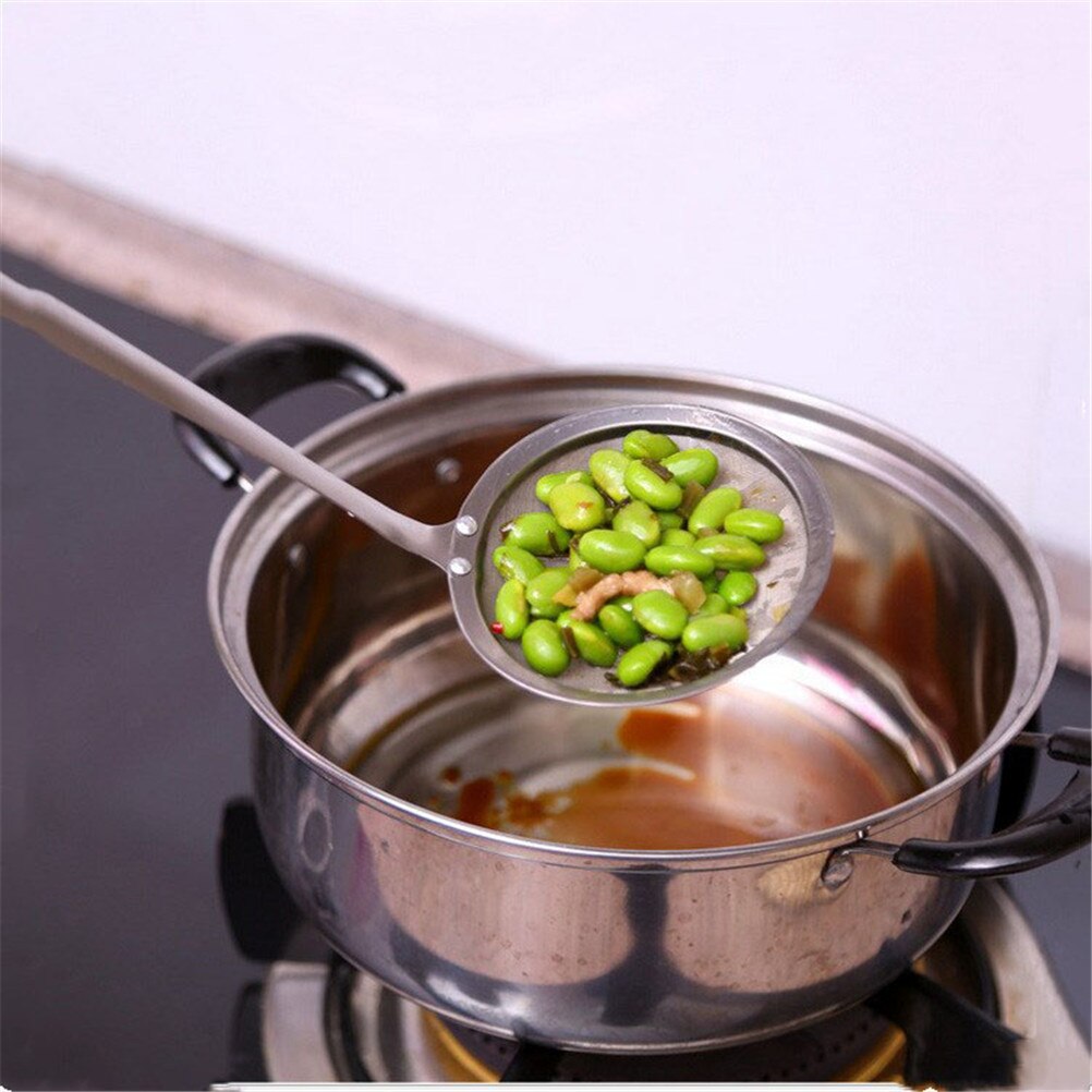 Tamiz de acero inoxidable para cocina, cedazo de malla fina para aceite, colador de harina, cuchara de sopa de ramen asiática