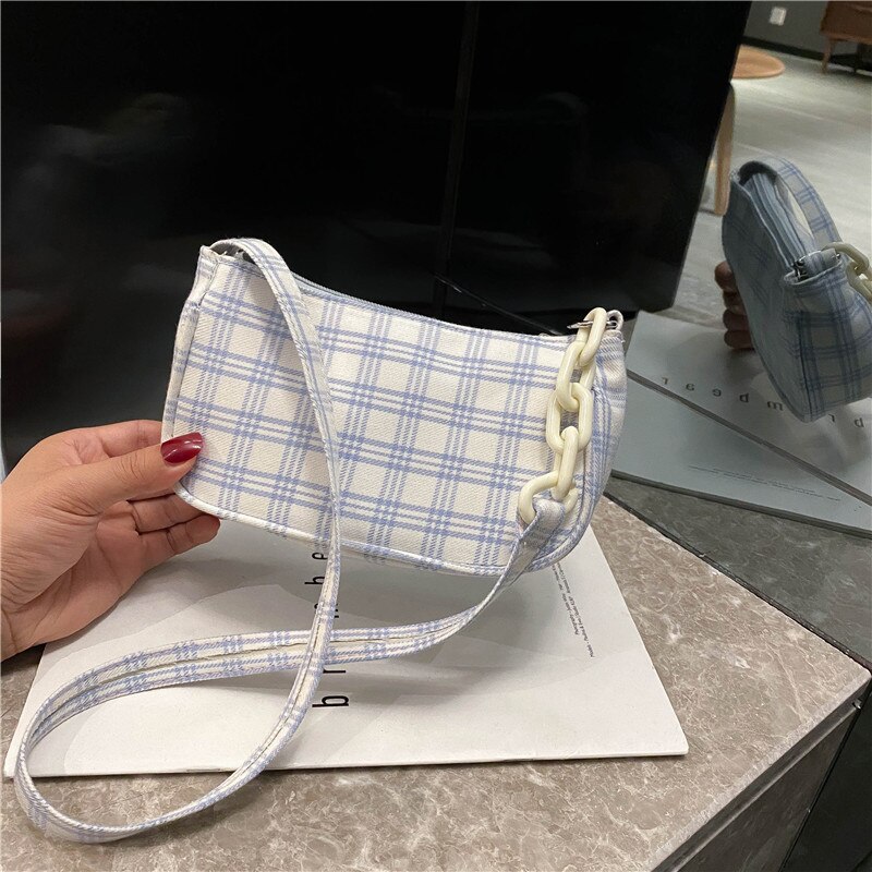 Bolso de hombro Retro , bolso de mano Vintage, bolso Hobos para mujer, Bolso Baguette femenino de lona, Mini Bolsa subaxilar femenina: Blue