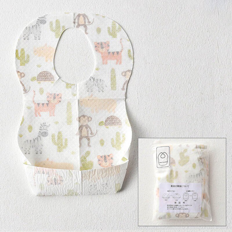 10Pcs/Lot Baby Disposable Bibs Portable Toddler Kids Feeding Bibs Waterproof Non-Woven Fabric Bibs Saliva Apron Paper Bibs