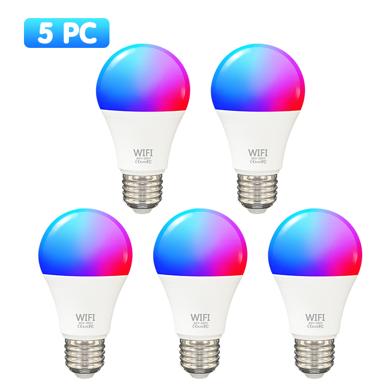 15w tuya smart pære wifi  e27 rgb+hvidt led lys lampe dæmpbare magiske pærer smartlife app stemmestyring via google home alexa: 5 stykker