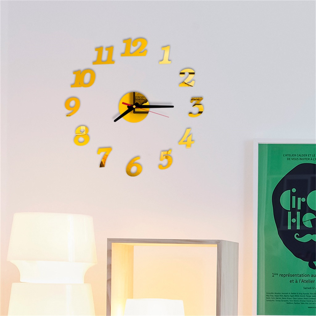 Reloj de pared 3d acrílico con números romanos, pegatina de espejo para pared, decoración para el hogar, calcomanías murales,