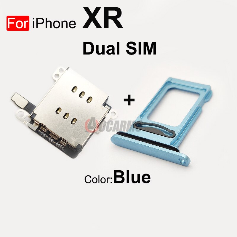 Aocarmo 1Set Voor Iphone Xr Dual Sim Card Reader Flex Kabel + Sim-kaart Lade Houder Slot Adapter Reparatie deel: For XR --1Set Blue