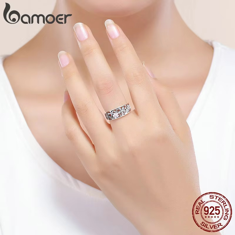 Bamoer 925 Sterling Zilver Daisy Flower & Infinity Love Pave Vingerringen voor Vrouwen Bruiloft Verlovingssieraden SCR390
