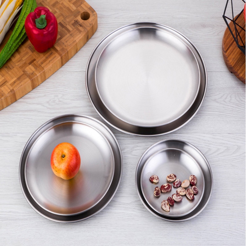 multiple sizes stainless steel kitchen plate set