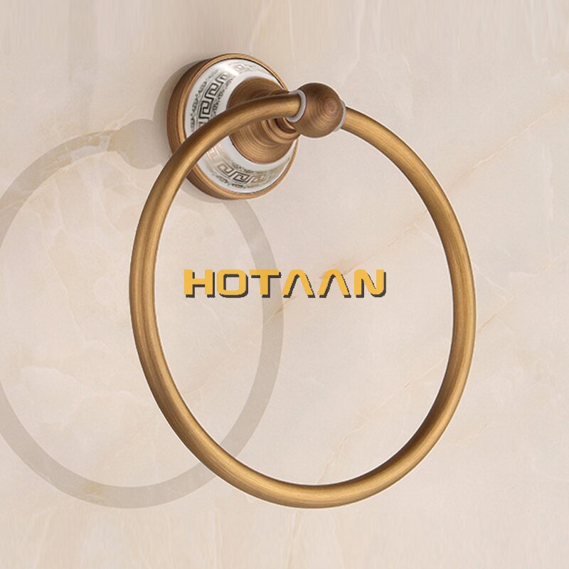 , Bathroom towel holder, solid brass Wall-Mounted Round antique brass Towel Ring with ceramic,Towel Rack,YT-13291