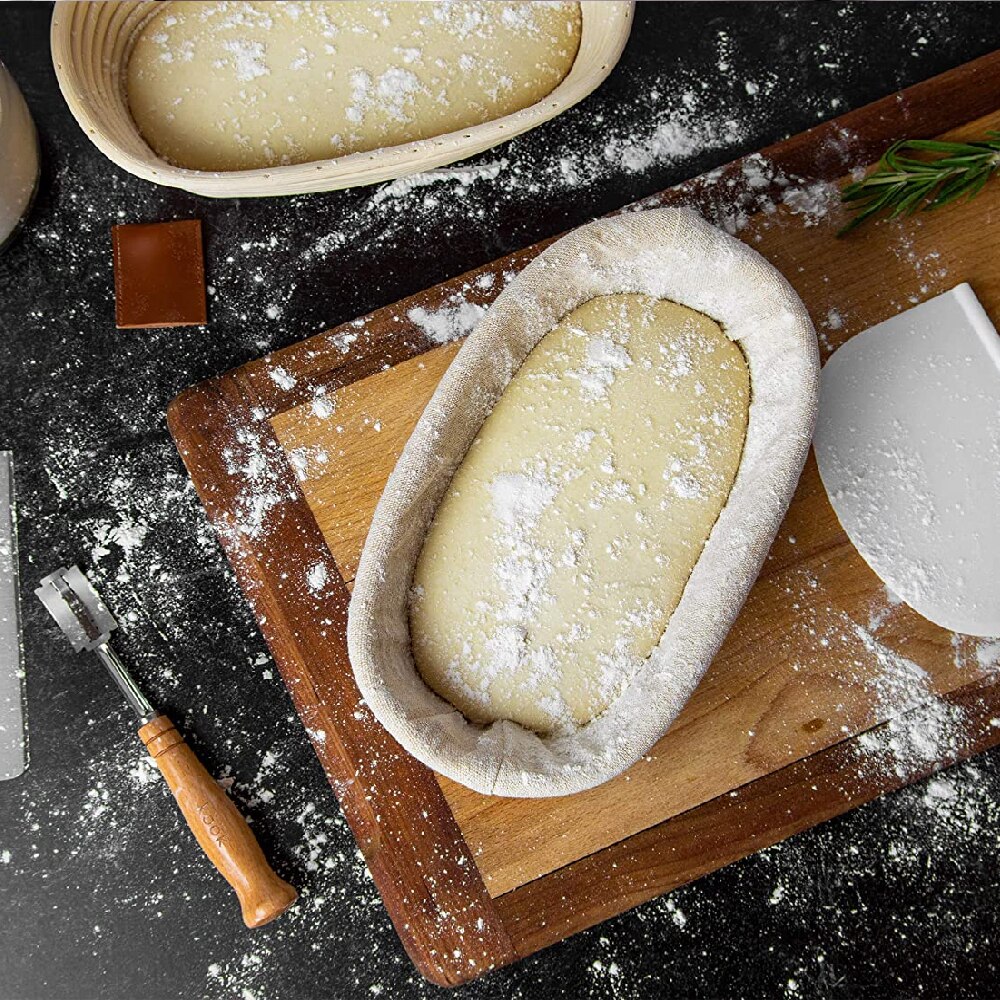 MLIA Oval Round Banneton Proofing Basket Sourdough Natural Rattan Basket Liner Bread Baking Includes Cloth Liner, Dough Scraper