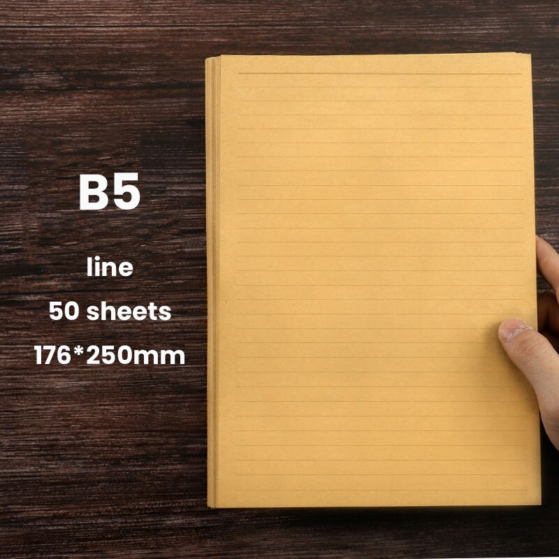 Letter Stationery 50 Sheets A4/B5/A5 Vintage Kraft Paper Writing Romantic Note Craft Paper Painting Packaging Paper: B5 Line