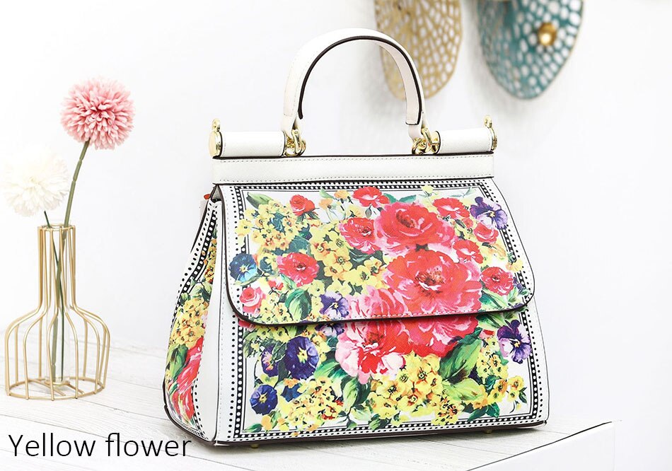 VM KUSS Klassische Frauen Rahmen Handtasche Europa Und Amerika Druck Schulter Messenger Totes Damen Taschen Bolsa Feminina: Yellow flower
