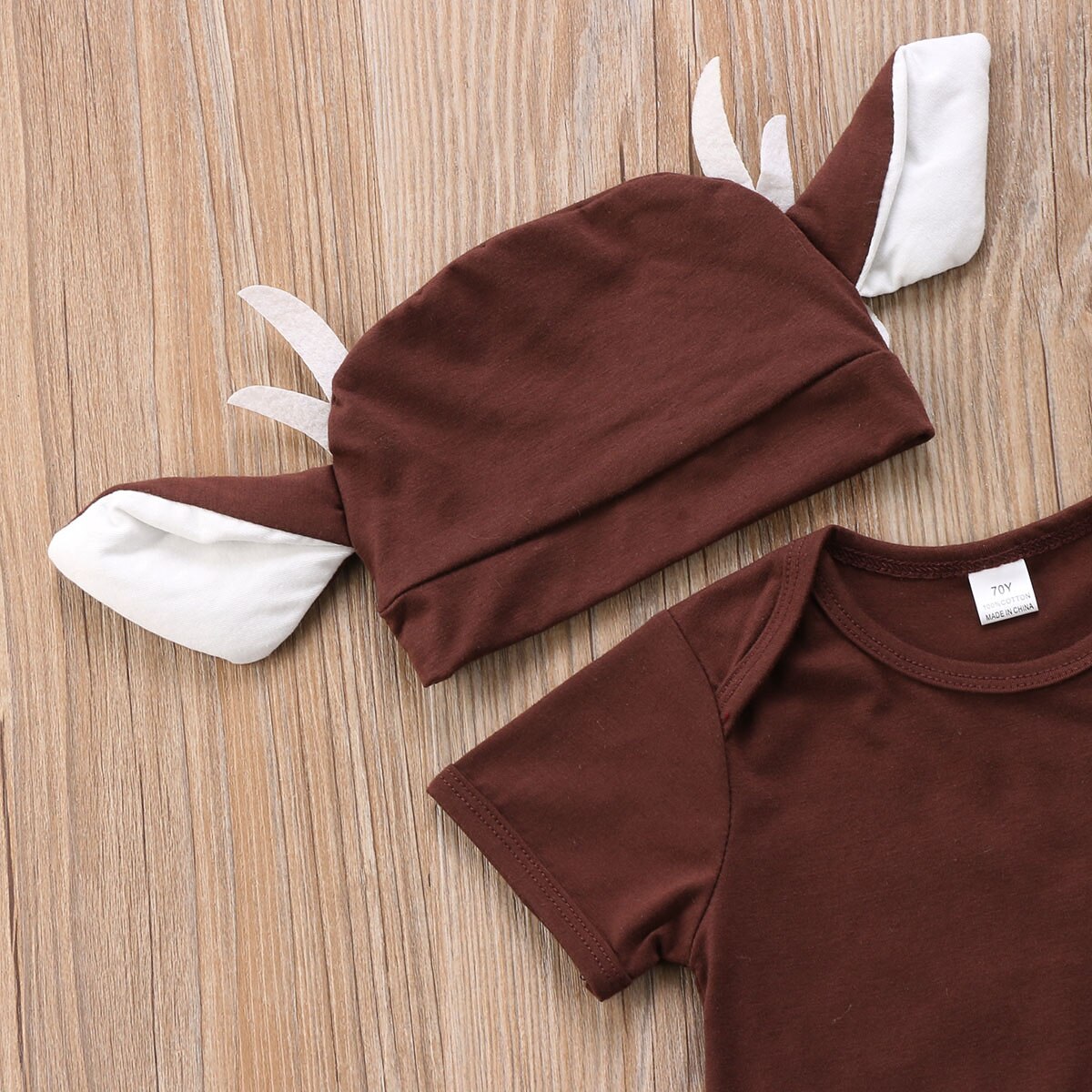 Toddler Baby Boy Girl Deer Short Sleeve Jumpsuit Bodysuit +Hat 2pcs Outfit Clothes Christmas