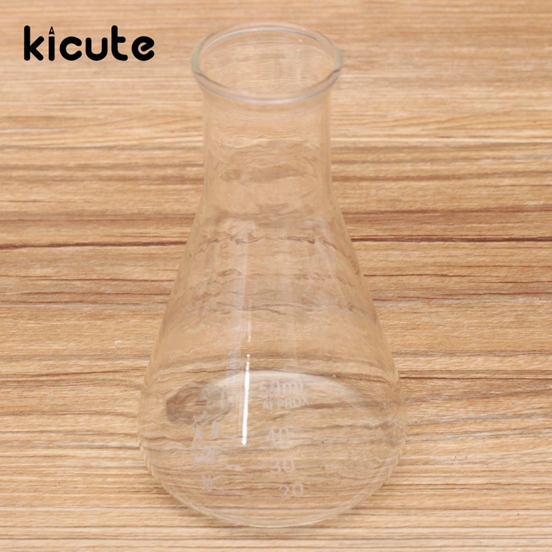 Kicute Newest 50ml Transparent Scientific Clear Glass Erlenmeyer Flask Lab Teaching Supply Glassware Tool Laboratory Supplies