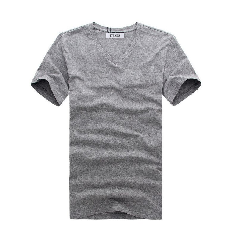 ITFABS Brand Cool Men V Neck Simple Cotton T-shirt Slim Fit Short Sleeve Solid Color Clothes Street Casual Tee