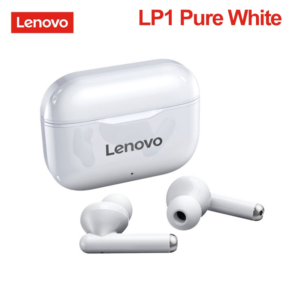 Lenovo LP1 TWS Earphone Bluetooth 5.0 Wireless Headset Waterproof Sport Earbud Noise Cancelling Mic Dual Stereo HIFI Bass Touch: Pure White