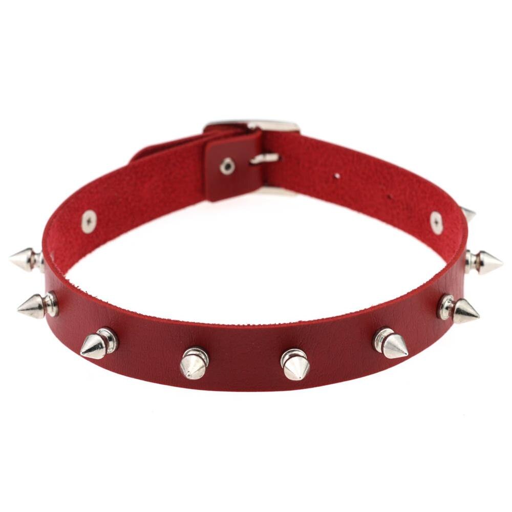 Punk Lady Gothic Leder Halsband Herz Kette Spike Niet Schnalle Kragen Halskette: red