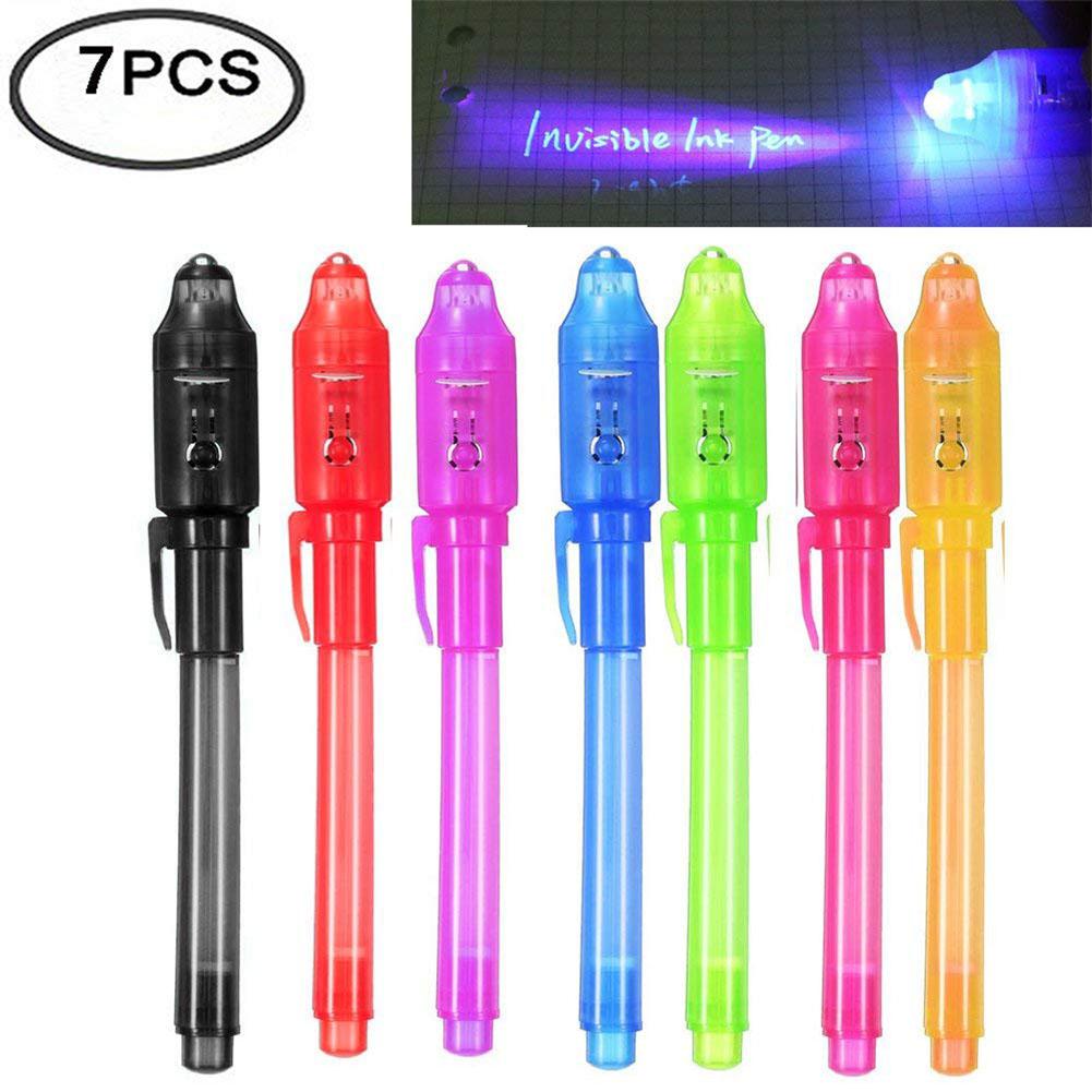 7 Pcs Set di penne a luce UV penna a inchiostro invisibile penna giocattolo spia per bambini con regali di luce UV integrati e marcatura di sicurezza: Default Title