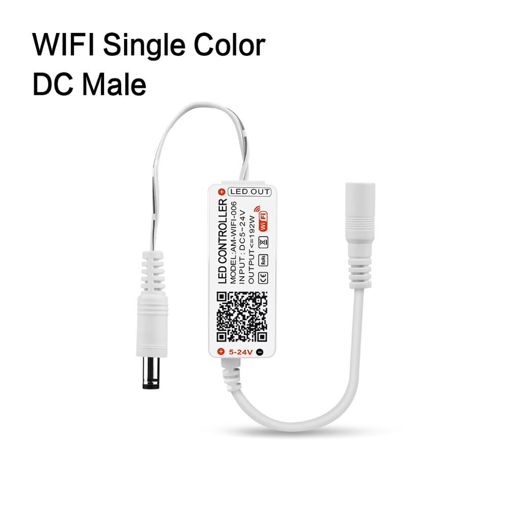 Dc5v 12v 24v bluetooth wifi rgb controller tuya/smart life app kontrol rgb/rgbw/rgb+cct fjernbetjening til smd 5050 led strip lys: Wifi enkeltfarvet dc