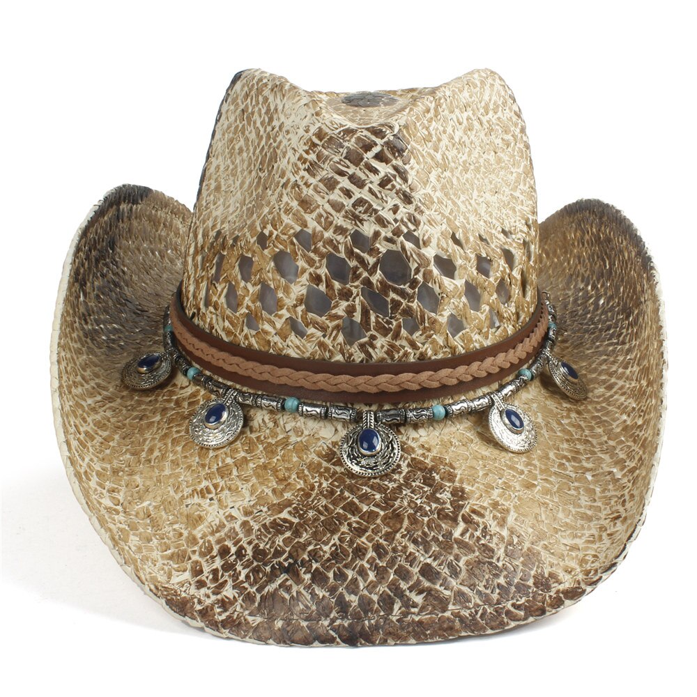 Western Cowboy Hat For Women Men Handmade Straw Bohemia Sombrero Hombre Straw Cowgirl Jazz Sun Caps Size 56-58CM