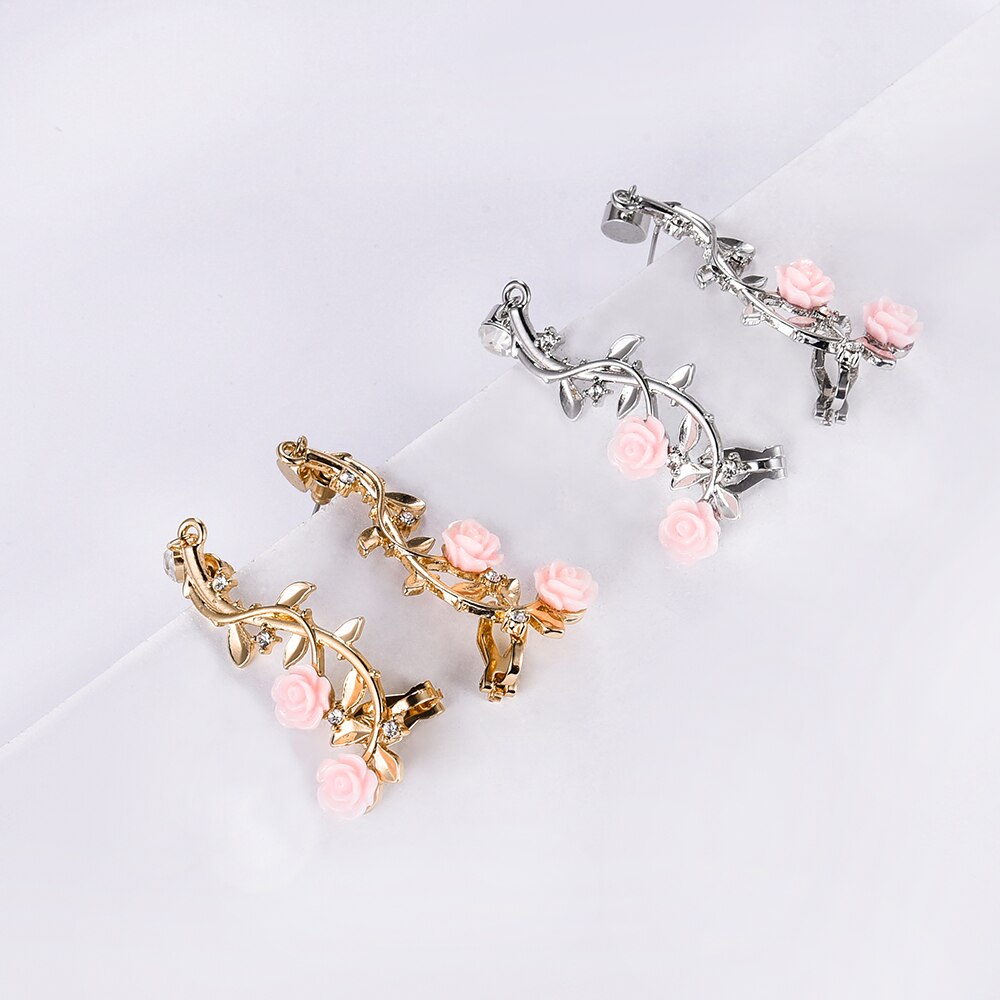 2 Stuks Creatieve Bloemvorm Strass Zoete Persoonlijkheid Romantische Gold &amp; Sliver Kleur Earring Ear Stud