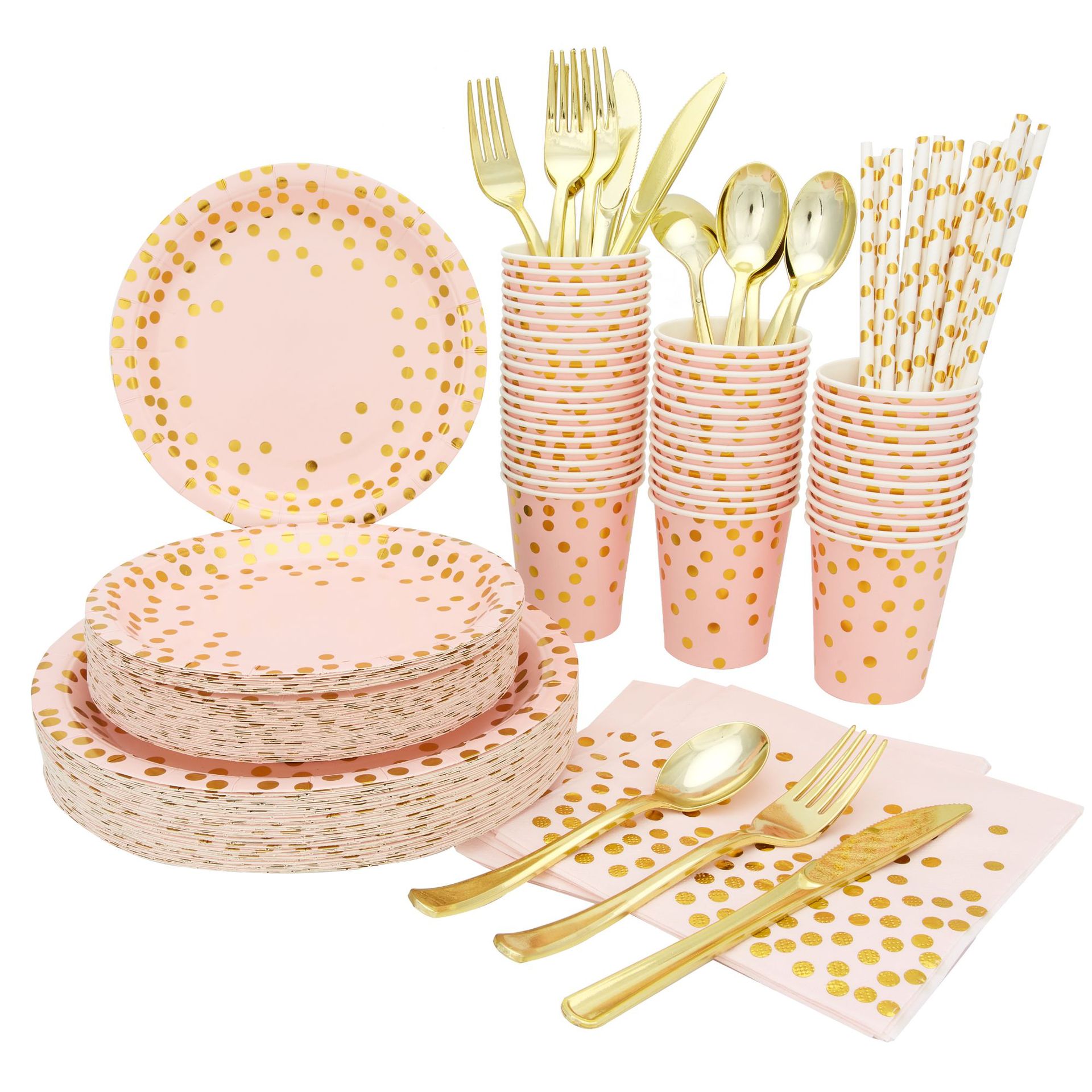 116 pçs de alta qualidade dourado conjunto de talheres descartáveis placa/guardanapo adulto feliz aniversário festa decoração crianças aniversário casamento: Pink 116pcs