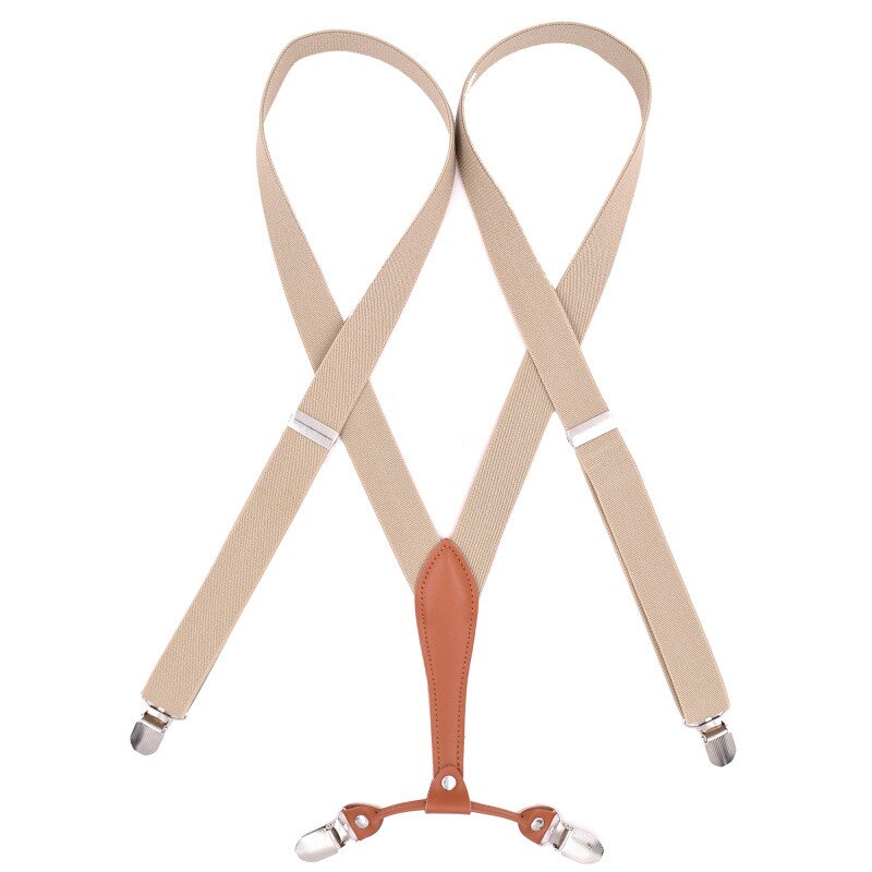 2.5cm Wide X-Shape Trouser Pants Suspenders Braces 4 Clips for Adult Women Men Boy Girl Wedding Party Event-Black Blue Red: Beige