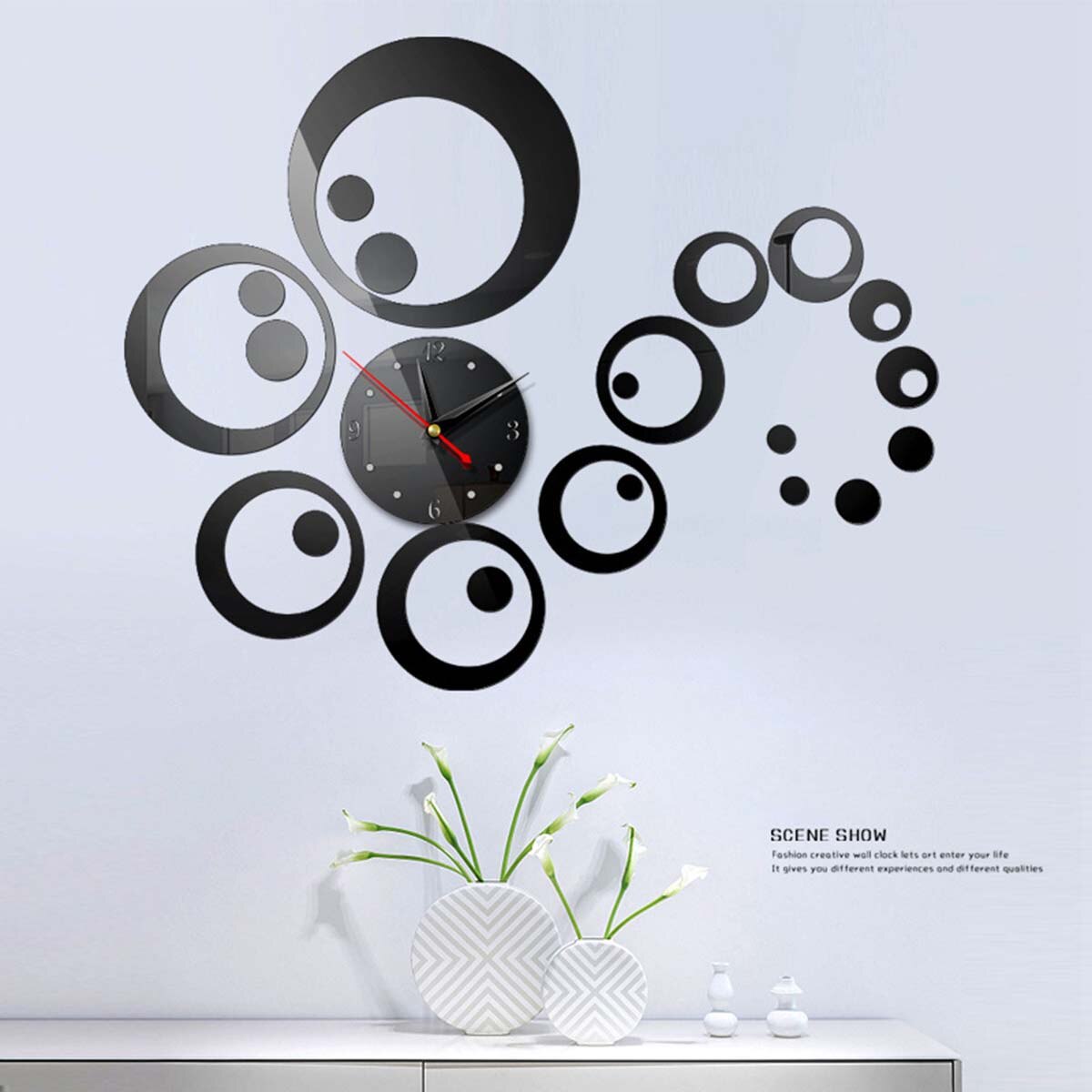 Faroot 3d acryl muursticker huishouden woonkamer kantoor spiegel dempen decoratieve muursticker klok