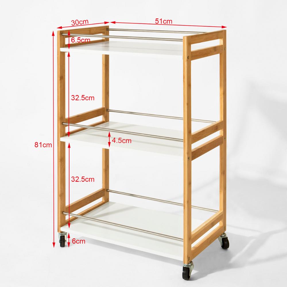 SoBuy® Carrito de server de bambú, Estanteria para nichos, Trolley de cocina, Estanterias de baño, FKW32-WN, ES