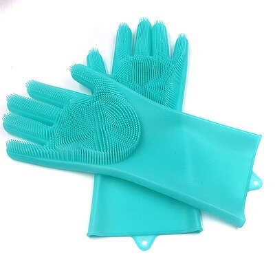 Gants avec brosse de nettoyage | De alimentaire 100% en Silicone, gants de cuisine, nettoyage ménager, gants de lavage de la vaisselle, lave-vaisselle: Bleu / right hand