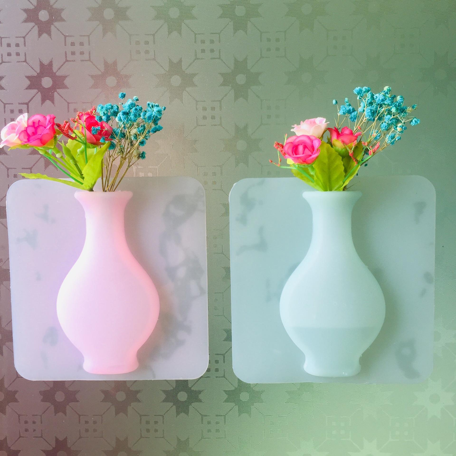 1pc lange hals vazen van rubber siliconen kleverige bloemenvaas, wanddecoratie vaas container bloemfles vaas decoratie thuis guanyin vaas: Blauw