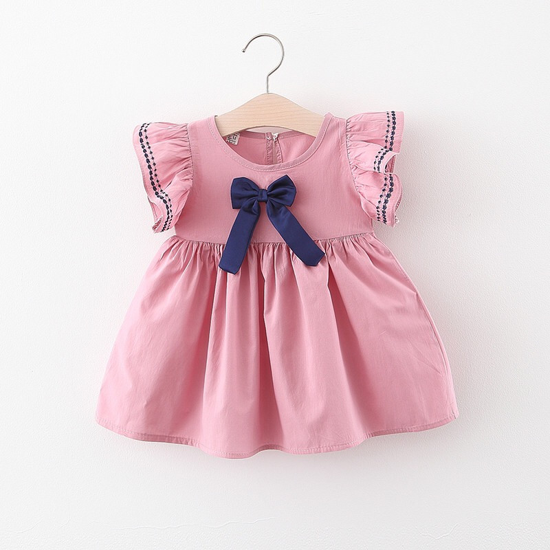2021 Summer New Baby Girl Dress Infant Princess Party Dresses A-Line Cotton Soft Bow Girl Clothes Toddler Kids Clothing: pink / 6m (0-6 month)
