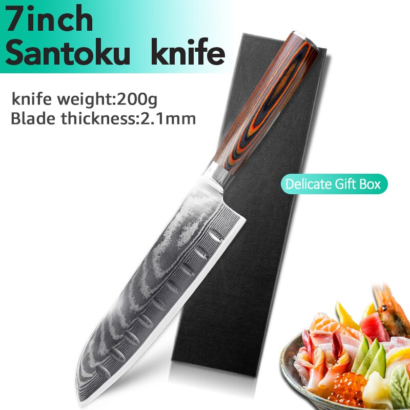 Damaskus knive sæt  dv8 67 lags kokkekniv japansk køkkenkniv damaskus knive i rustfrit stål ultra skarpt pakka håndtag: 7 tommer santoku kniv