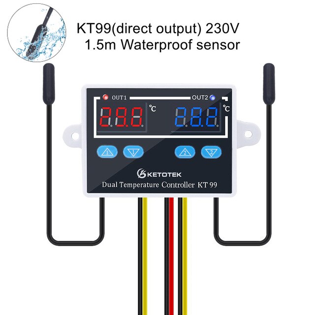 KT99 Dual Digital Thermostat Thermometer Temperature Controller -50~120C Heating Cooling 12V 24V 110V 220V: 230V waterproof