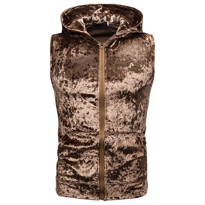 königlich Blau Hoodie Reißverschluss Weste Männer Neue Ärmel Große Tasche Mit Kapuze Westen Herren lässig Warme Bequeme Chaleco hombre: Gold / uns Größe S