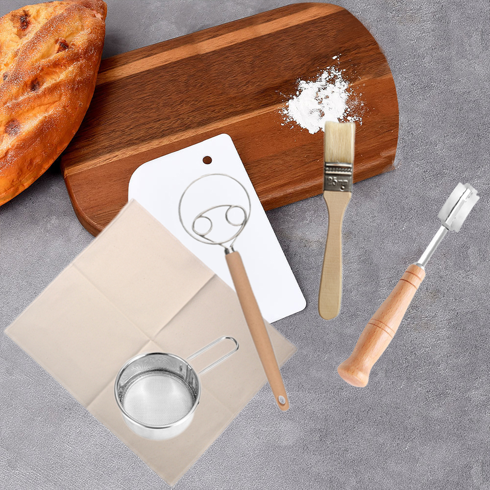 Herramientas de cocina para hornear, cuchillo para pan, cepillo, licuadora, raspador, tamiz de harina, tela fermentada, utensilios para hornear, juego de herramientas para hacer pan y pasteles