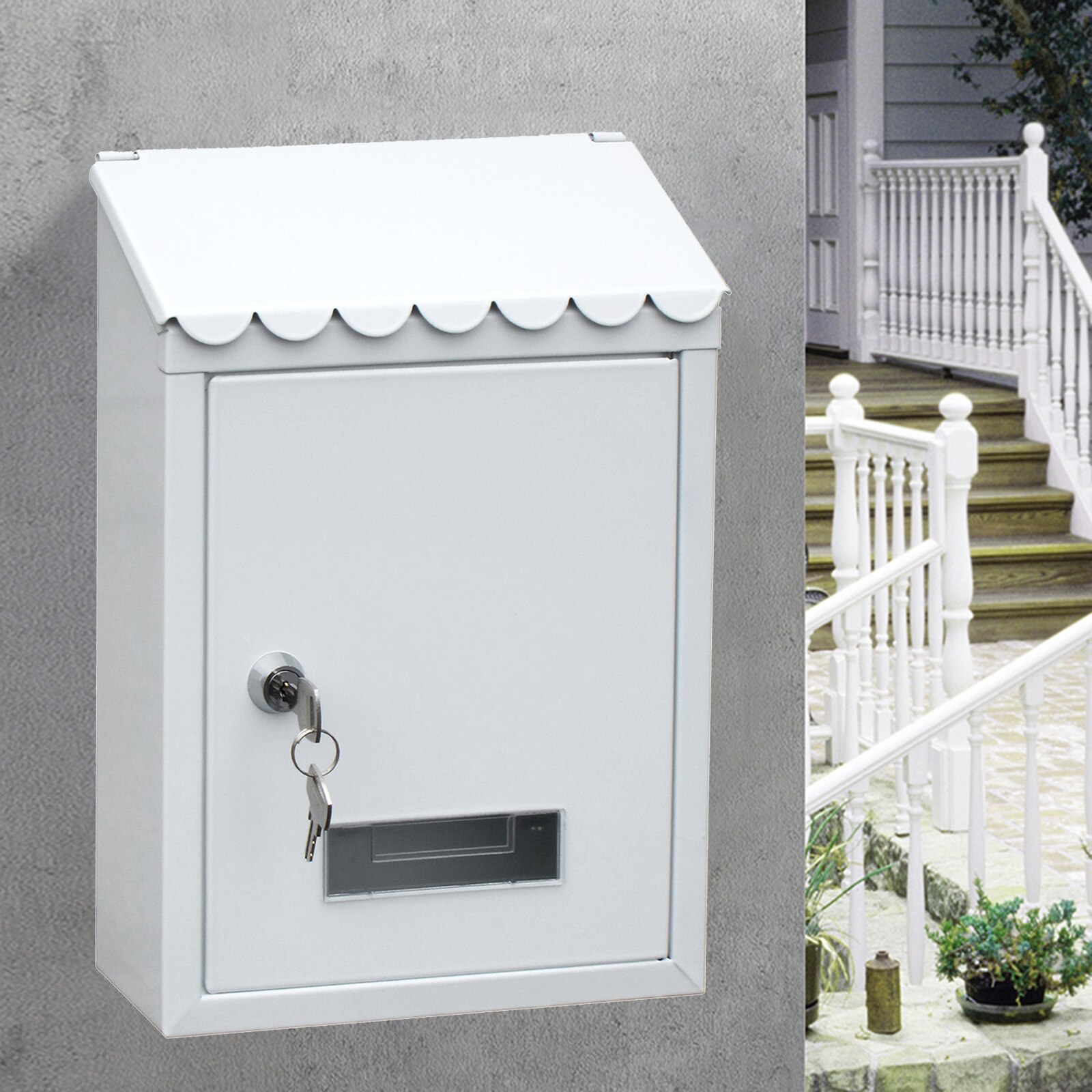 Caja de correos de Metal a prueba de polvo, bloqueo de llaves montado en la pared, buzón Premium con ranura para Letras de carga superior, caja de caída: White