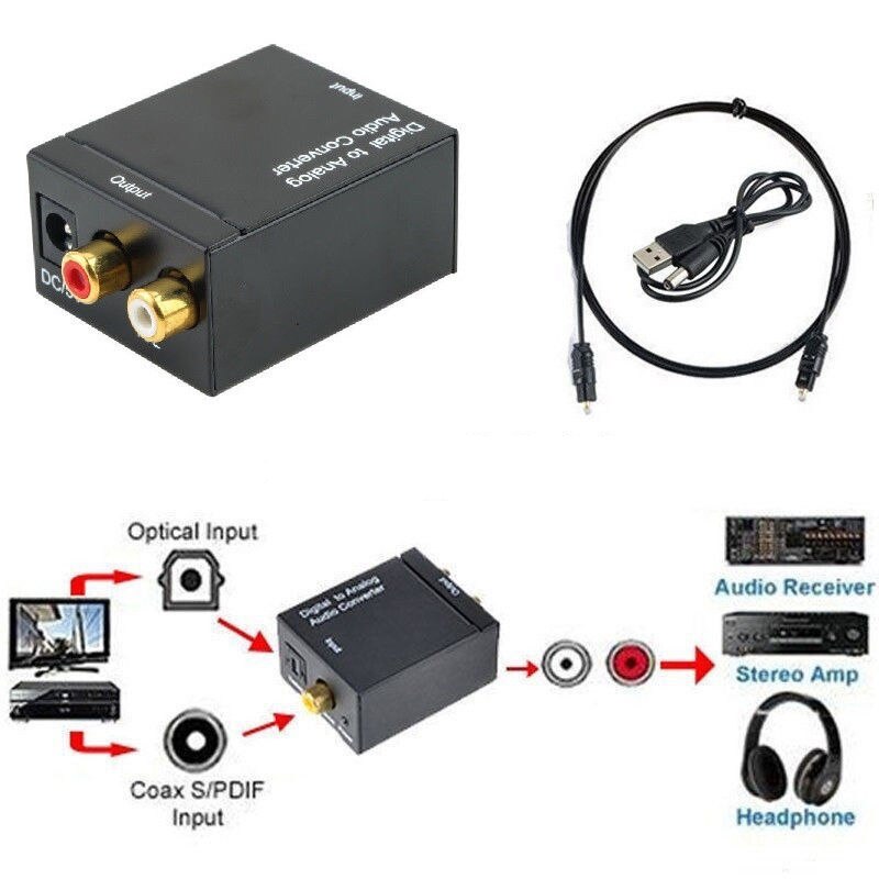 Zwart Digitale Optische Coax Toslink Signaal Naar Analoog Audio Converter Adapter RCA Digitale Audio Analoog Converter Adapter