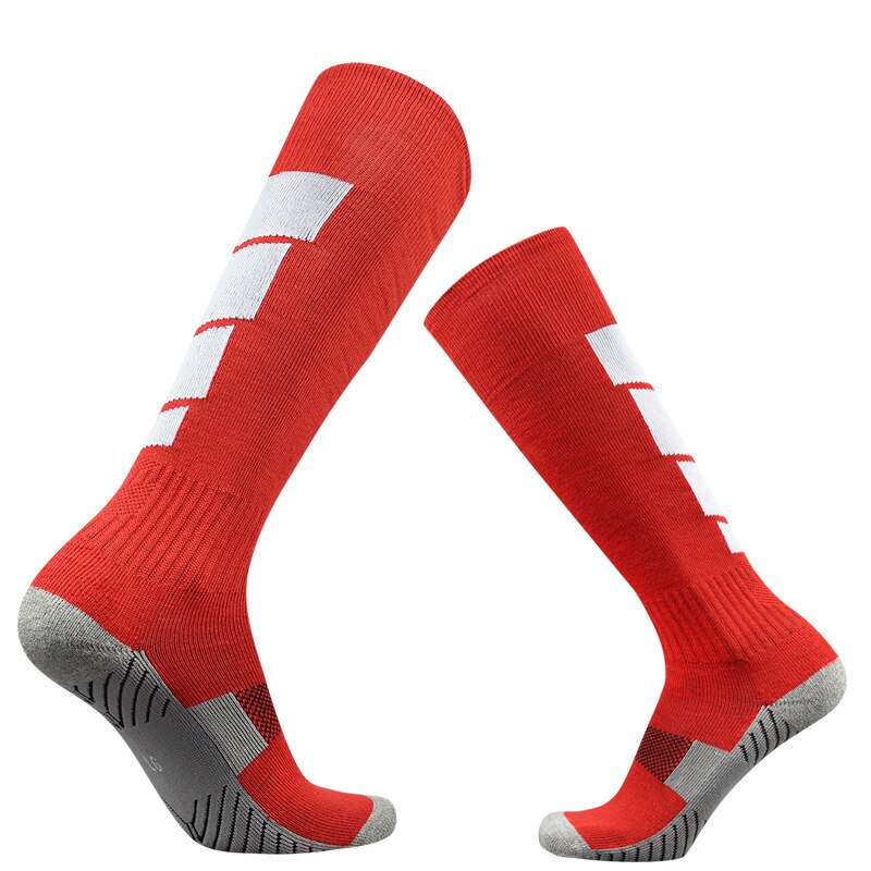 Parent-child Football Sports Socks Men Women Long Tube Thick Knee-high Non-slip Towel Bottom Compression Socks: red with white / adult EUR 39-45