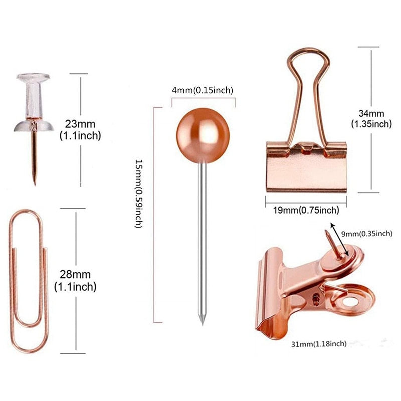drücken-Stifte Bindemittel Clips Papier Clips Karte Reißnägel setzt, 5 Arten 500 Stck Rose Gold Pack für Büro, schule und Hause Liefert