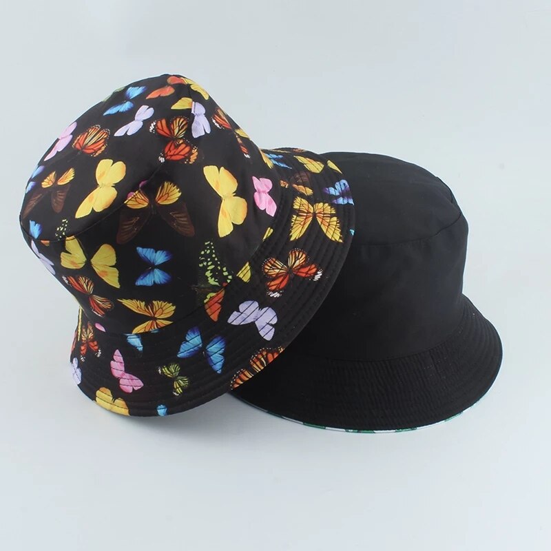 Sombrero de pescador con forma de mariposa para hombre y mujer, gorra de pescador Reversible, protección solar, playa, pesca, Bob: black butterfly