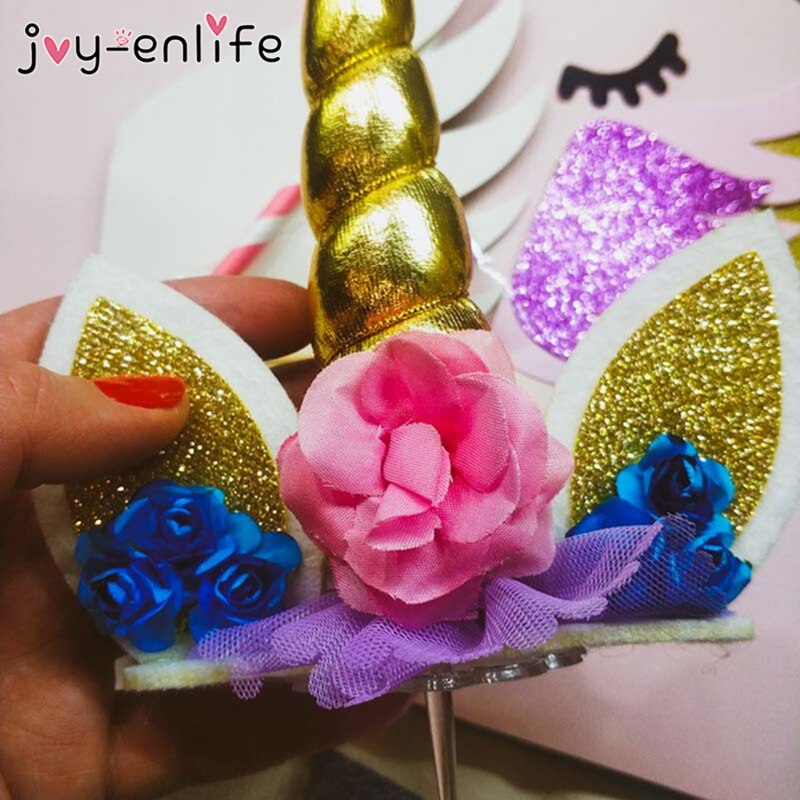 1 uppsättning unicorn födelsedagstårta vingar dekor tecknad enhörning tårta toppers födelsedagsfest dekoration barn cupcake wrappers cake topper