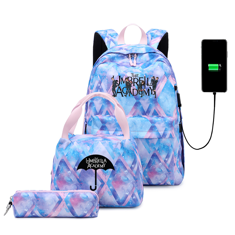 Mochila escolar para adolescentes y hombres, de viaje con carga USB morral, informal, para libros, 3 unids/set por Set: 005