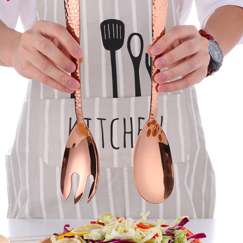 LBER-Juego de tenedor cuchara para servir ensalada grande, cucharas mezcladas, olla , herramienta de papilla, restaurante público, utensilios de cocina con utensilio de Buffet
