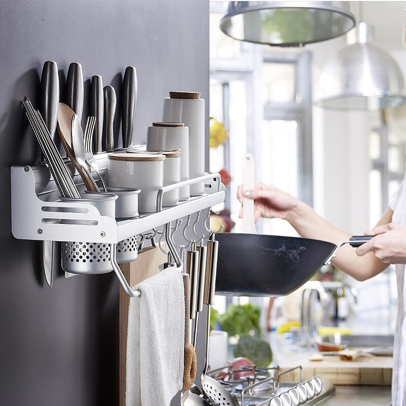 Non-perforating space aluminum knife rack aluminum side rail multi-functional seasoning kitchen utensils storage rack