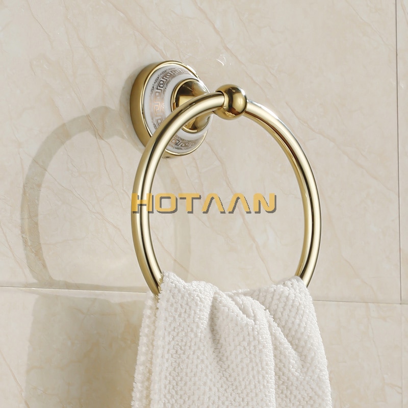 Blauw &amp; Wit Porselein Massief Messing Goud Afgewerkt Ronde Handdoek Ring, Keramische Basis Badkamer Accessoires Handdoek Houder/Rack