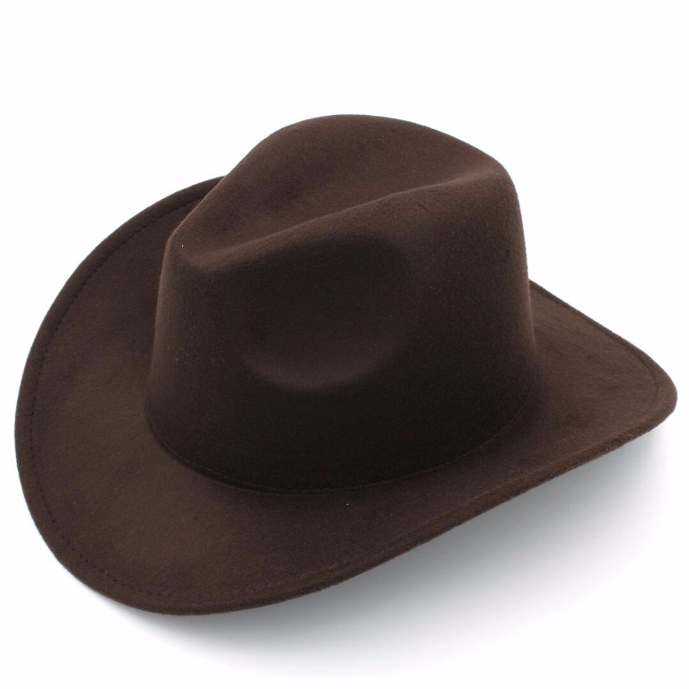 LUCKYLIANJI Trilby Wool Felt Fedora Cowboy Hat Solid Color Western Bull Jazz Sun Chapeau Caps For Men Women (One Size:57cm)